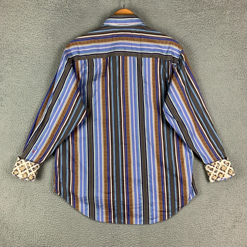 Robert Graham Shirt Mens Large L Multi Striped Button Down Embroidered Flip Cuff - Picture 4 of 9